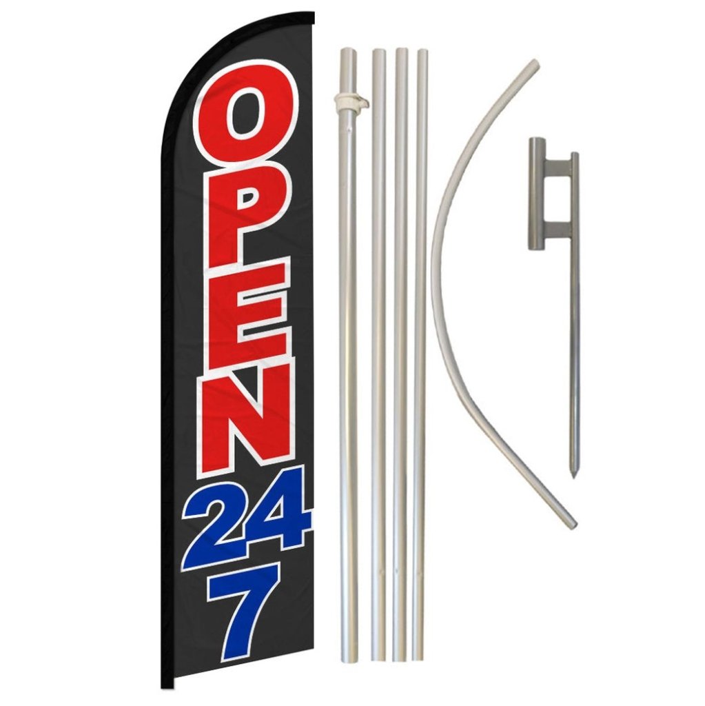 Open 24/7 Windless Banner Flag & Pole Kit - Flags Importer