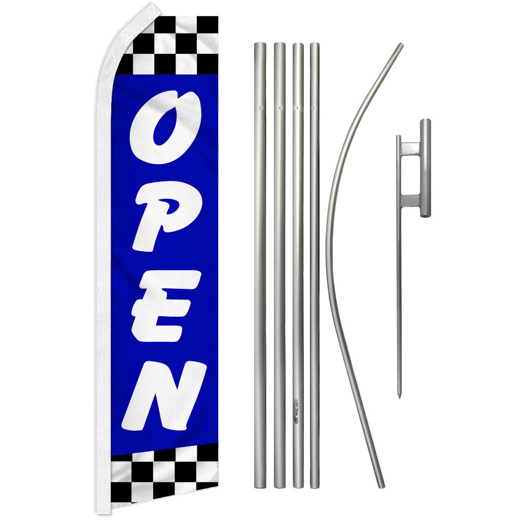 Open (Blue Checkered) Super Flag & Pole Kit - Flags Importer