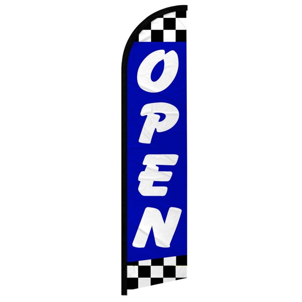 Open (Blue Checkered) Windless Banner Flag - Flags Importer