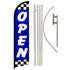 Open (Blue Checkered) Windless Banner Flag & Pole Kit - Flags Importer