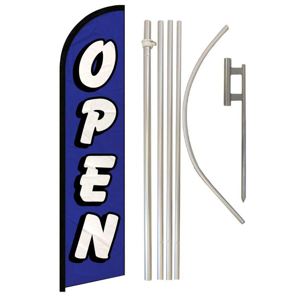 Open (Blue & White) Windless Banner Flag & Pole Kit - Flags Importer