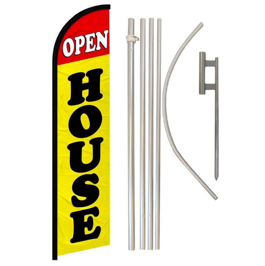 Open House (Red & Yellow) Windless Banner Flag & Pole Kit - Flags Importer