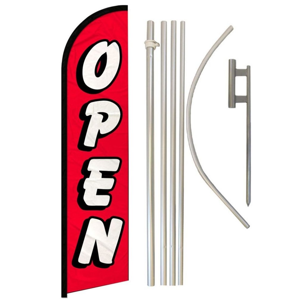 Open (Red & White) Windless Banner Flag & Pole Kit - Flags Importer