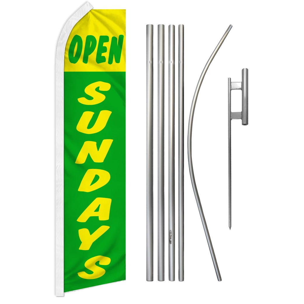 Open Sundays (Green & Yellow) Super Flag & Pole Kit - Flags Importer