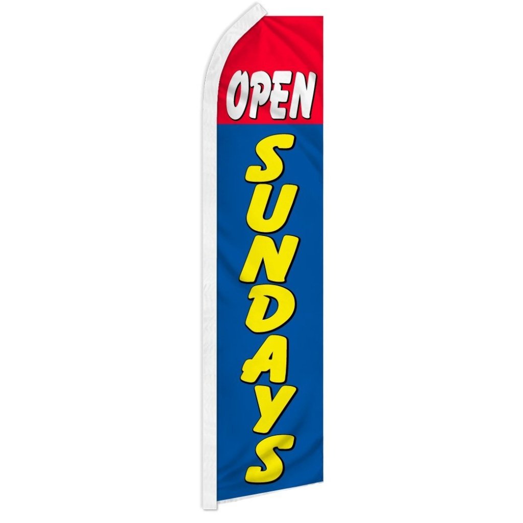 Open Sundays (Red & Blue) Super Flag - Flags Importer