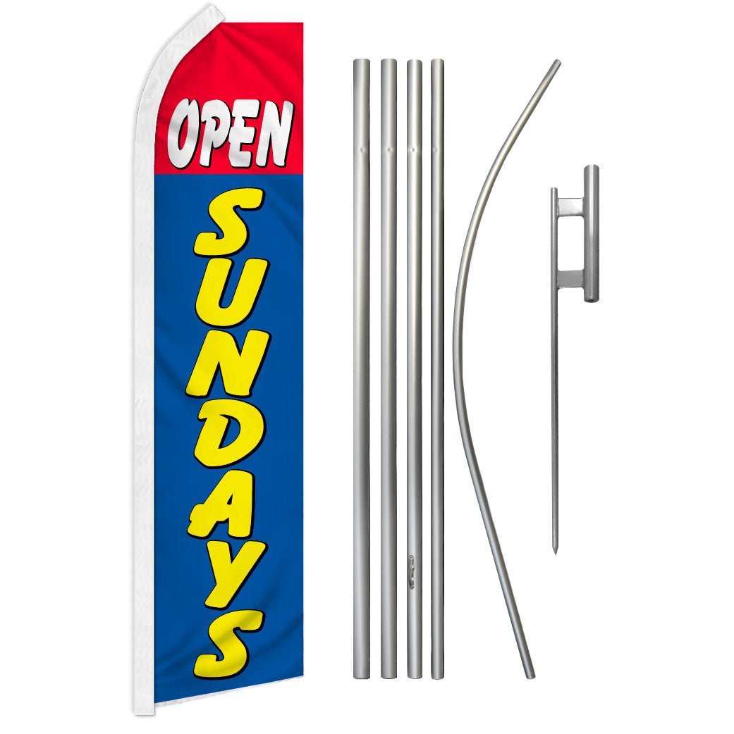 Open Sundays (Red & Blue) Super Flag & Pole Kit - Flags Importer