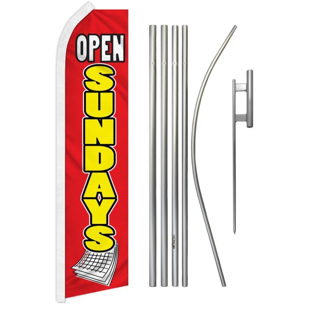 Open Sundays (Red & Yellow) Super Flag & Pole Kit - Flags Importer