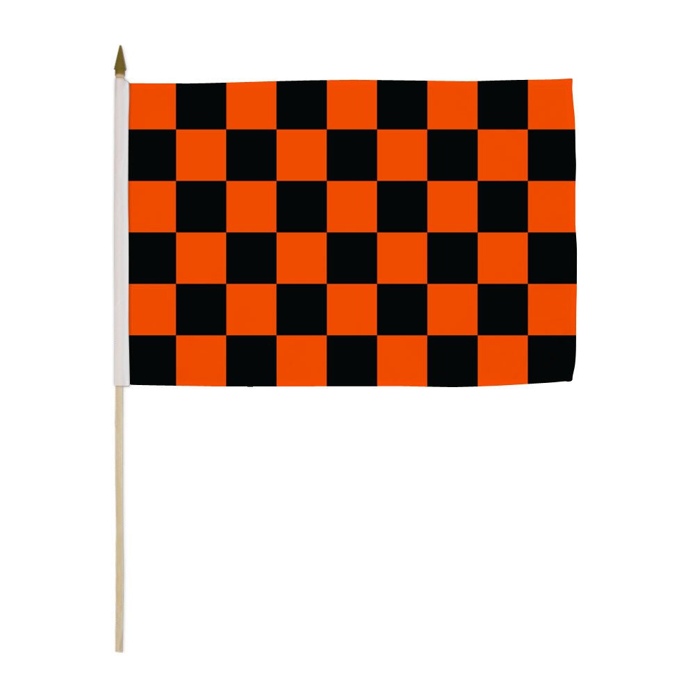 Orange & Black Checkered 12x18in Stick Flag - Flags Importer