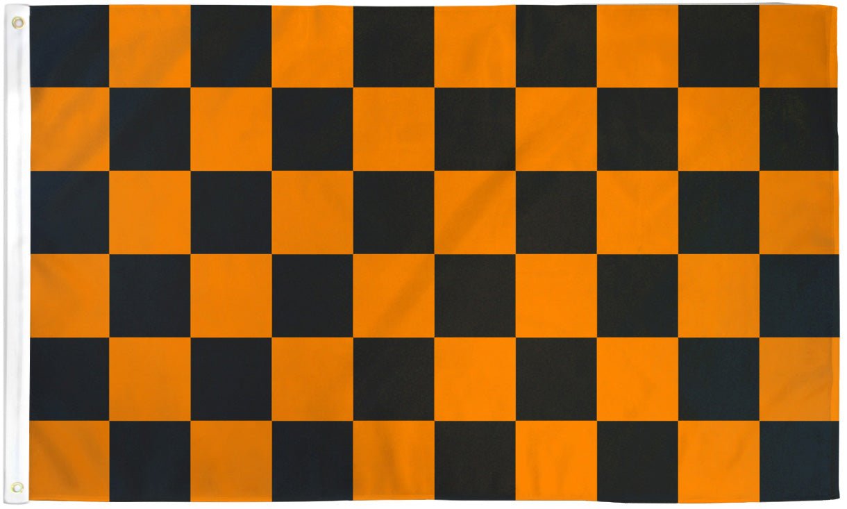 Orange & Black Checkered Flag 3x5ft Poly - Flags Importer