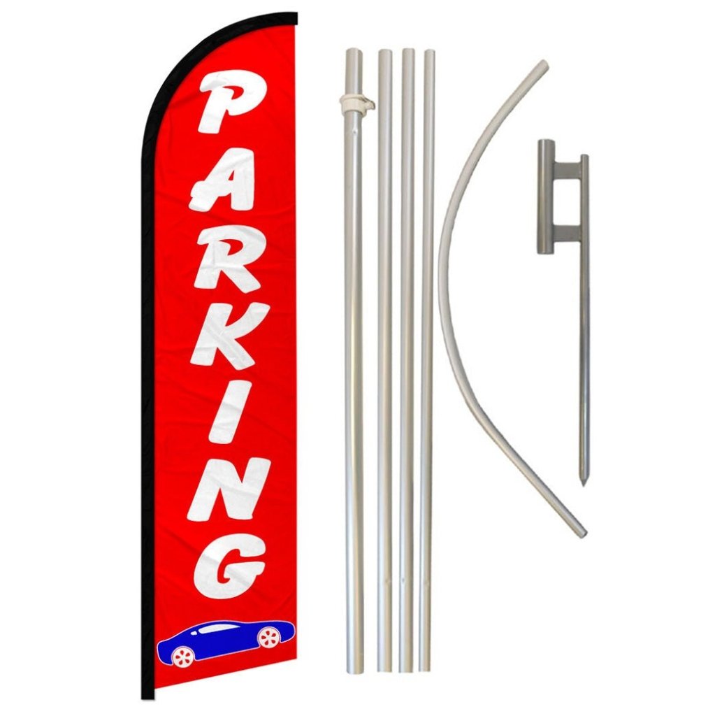 Parking (Red) Windless Banner Flag & Pole Kit - Flags Importer