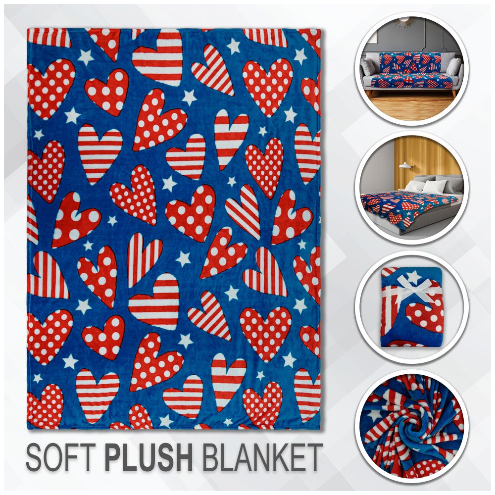 Patriotic Hearts Soft Plush 50x60in Blanket - Flags Importer