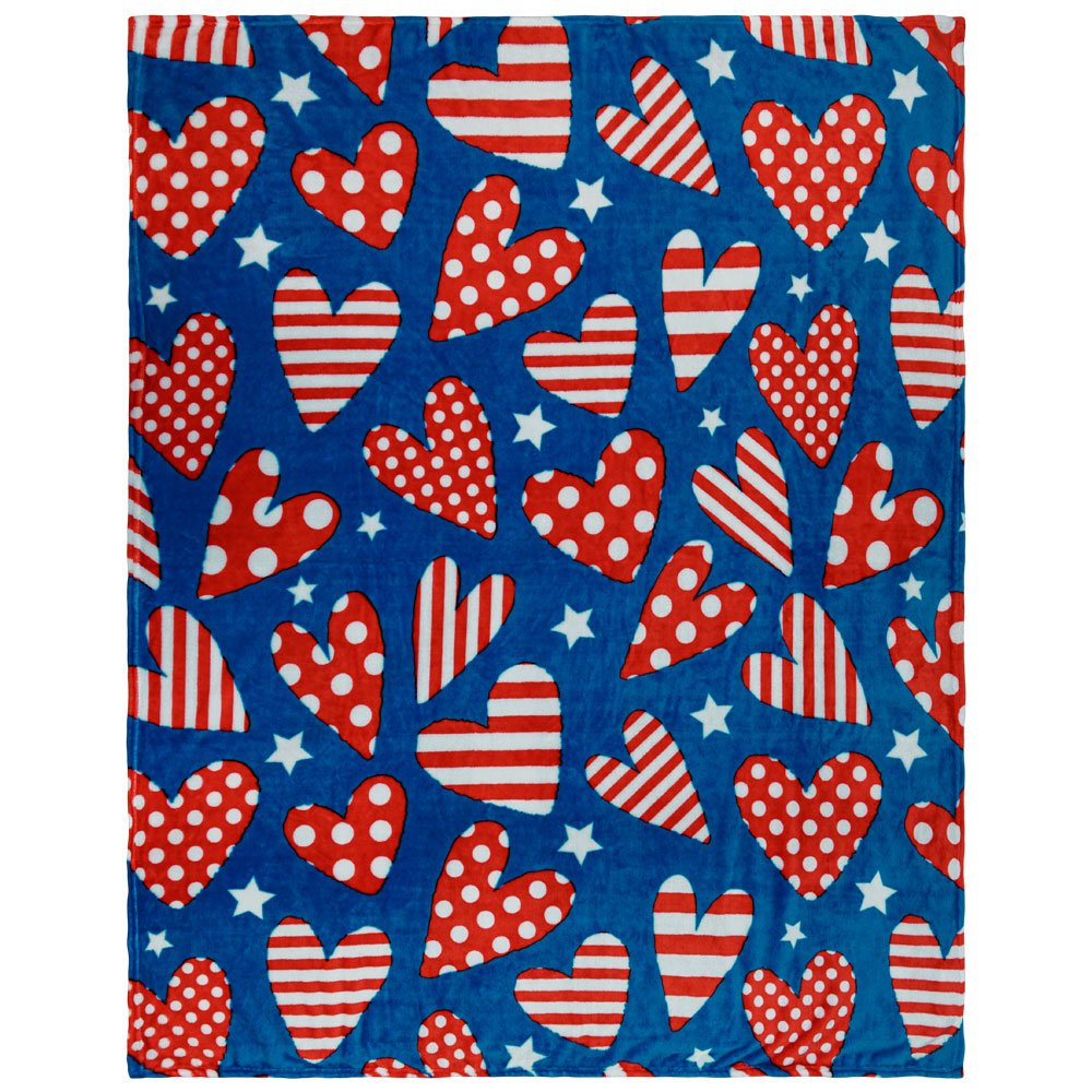 Patriotic Hearts Soft Plush 50x60in Blanket - Flags Importer