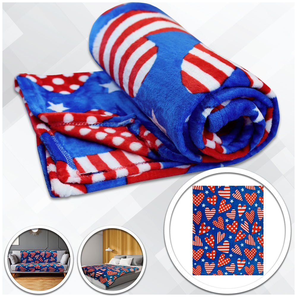 Patriotic Hearts Soft Plush 50x60in Blanket - Flags Importer