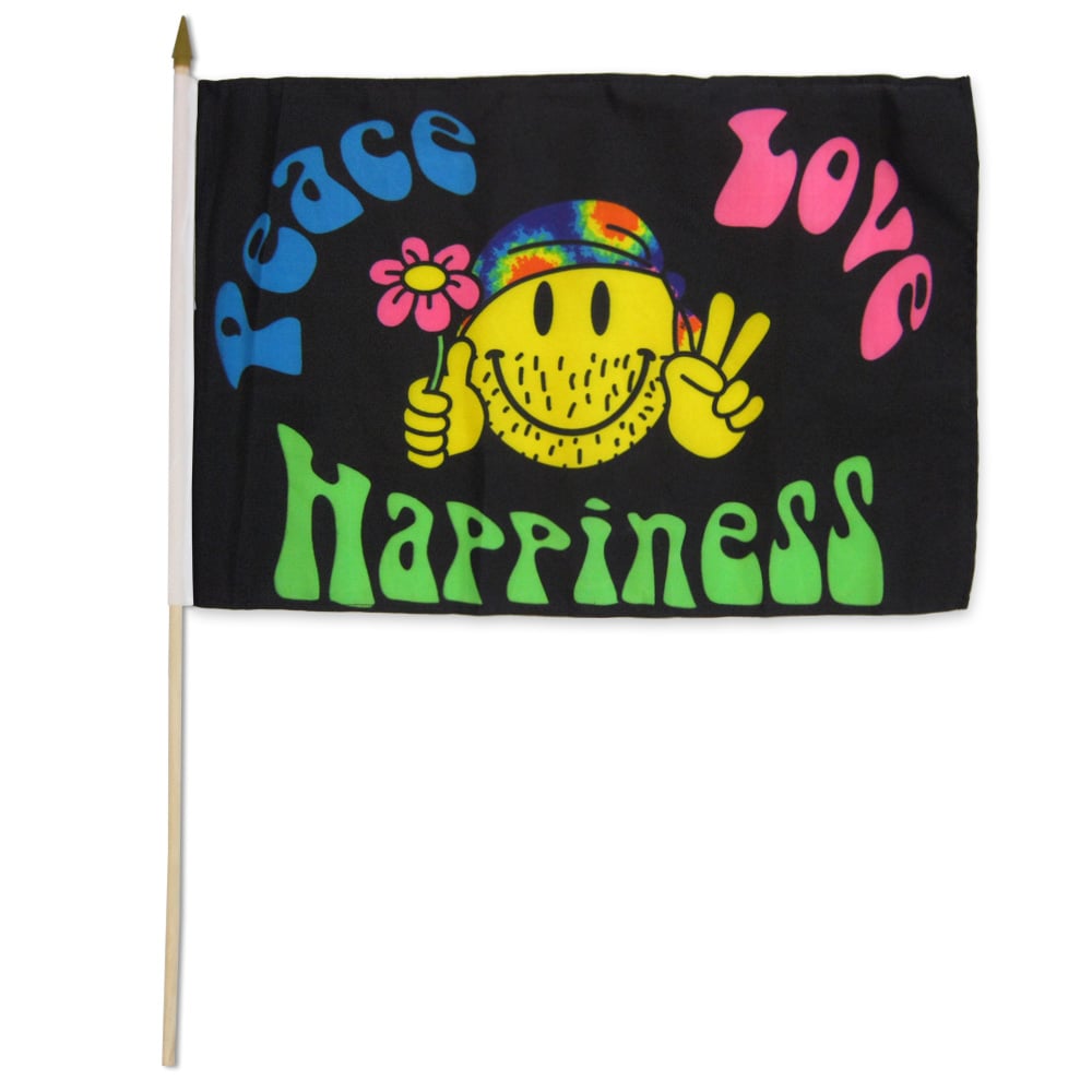 Peace Love & Happiness 12x18in Stick Flag - Flags Importer