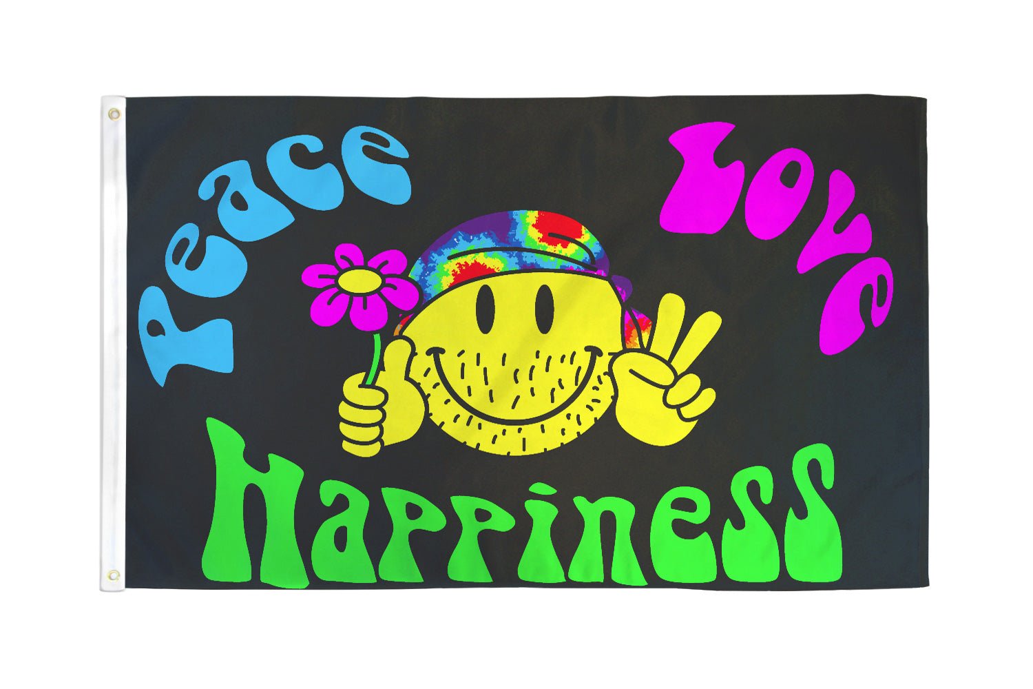 Peace Love & Happiness Flag 3x5ft Poly - Flags Importer