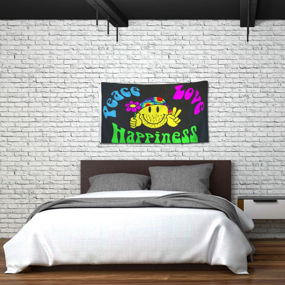 Peace Love & Happiness Flag 3x5ft Poly - Flags Importer