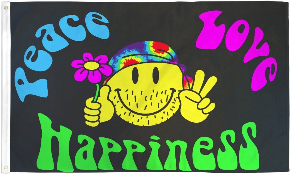 Peace Love & Happiness Flag 3x5ft Poly - Flags Importer