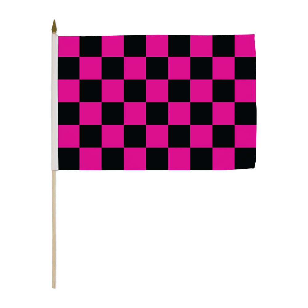 Pink & Black Checkered 12x18in Stick Flag - Flags Importer