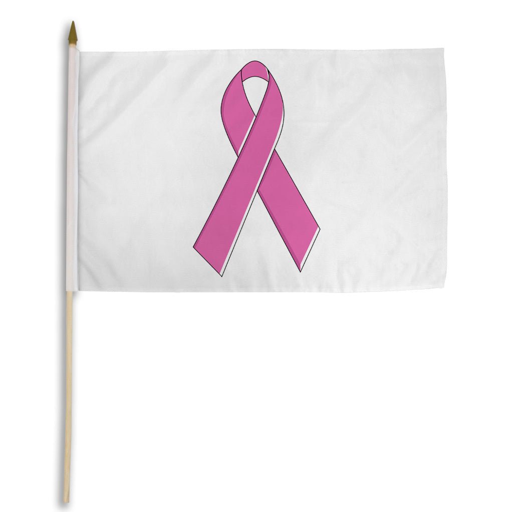 Pink Ribbon (White) 12x18in Stick Flag - Flags Importer