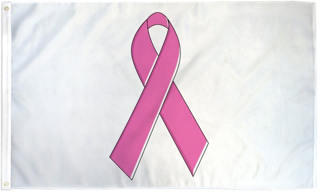 Pink Ribbon (White) Flag 3x5ft Poly - Flags Importer