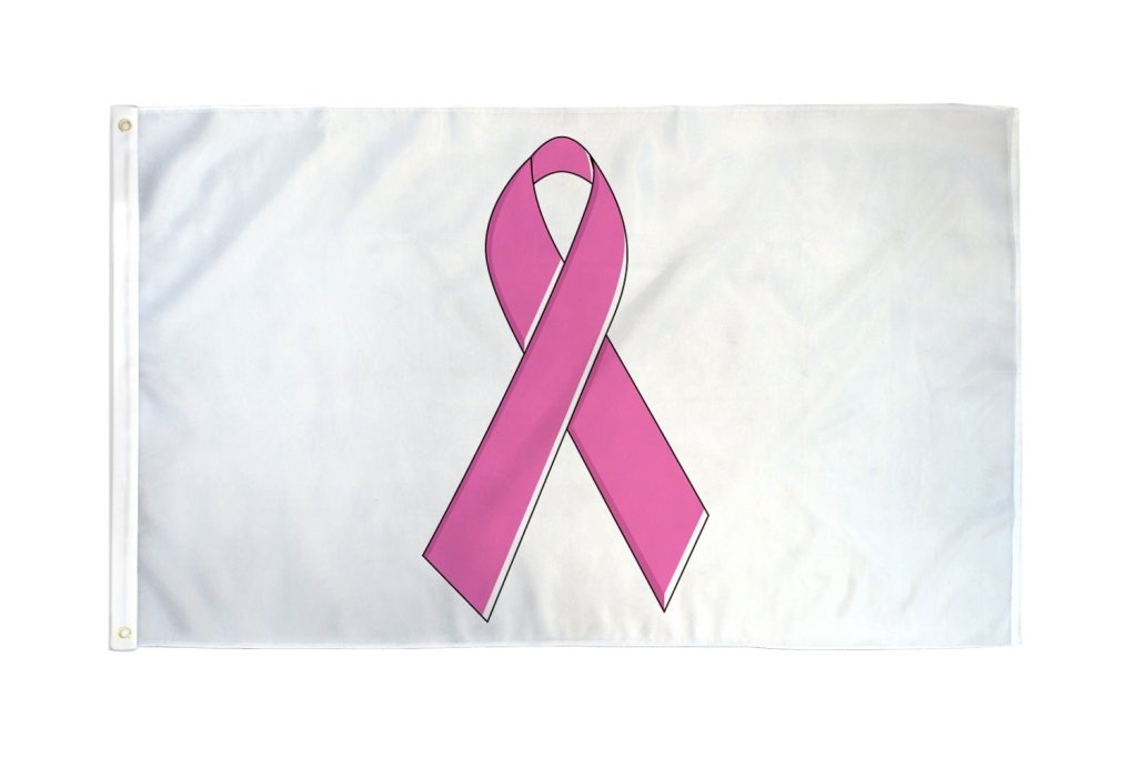 Pink Ribbon (White) Flag 3x5ft Poly - Flags Importer