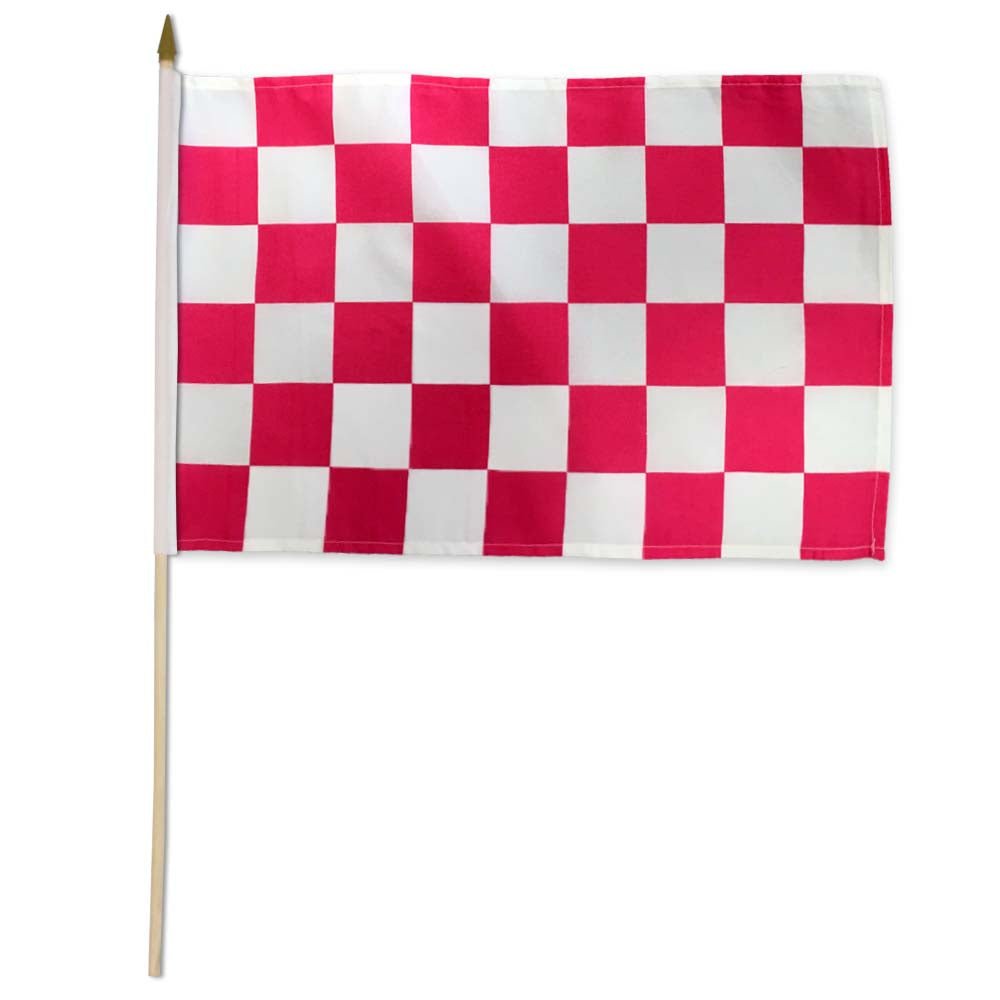 Pink & White Checkered 12x18in Stick Flag - Flags Importer