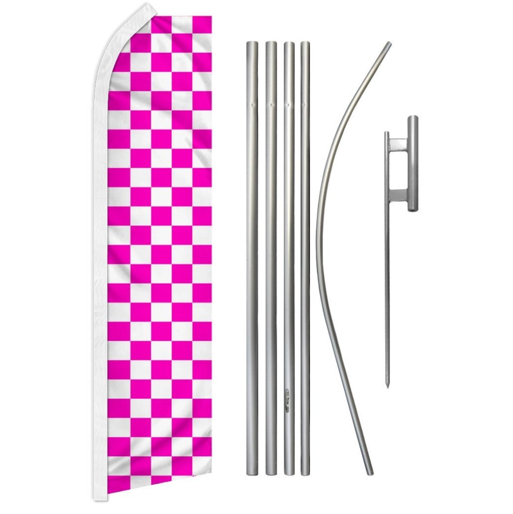 Pink & White Checkered Super Flag & Pole Kit - Flags Importer