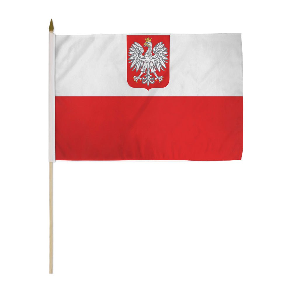 Poland (Eagle) 12x18in Stick Flag - Flags Importer