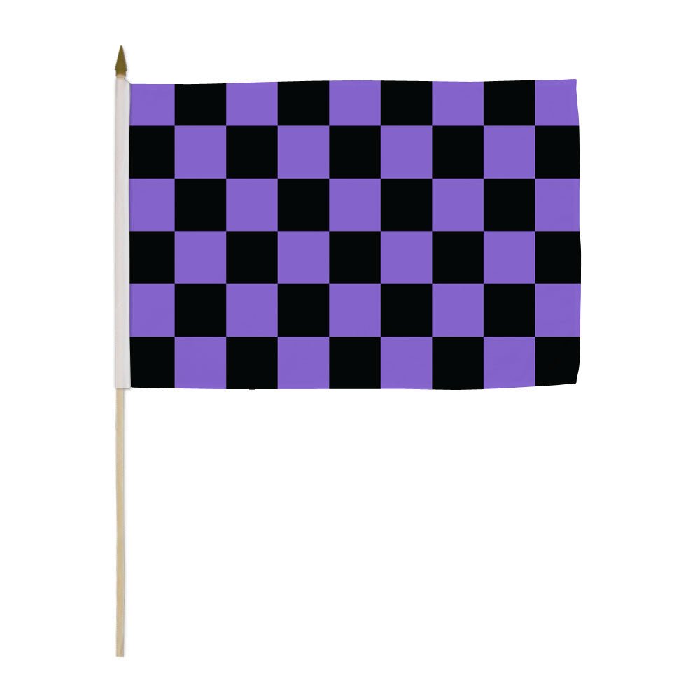 Purple & Black Checkered 12x18in Stick Flag - Flags Importer