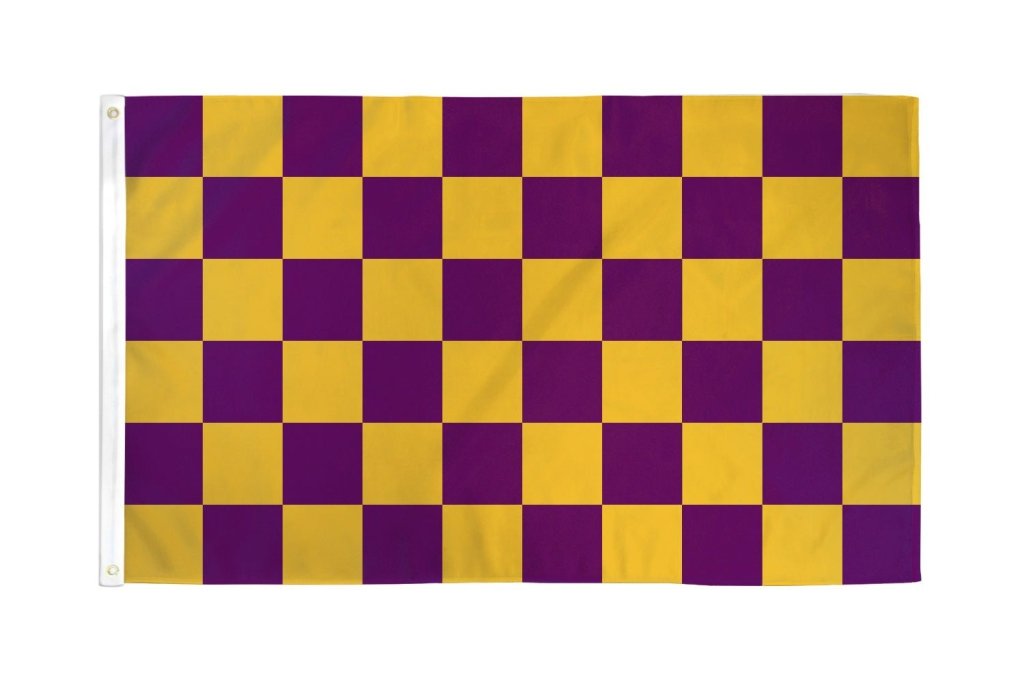 Purple & Gold Checkered Flag 3x5ft Poly - Flags Importer