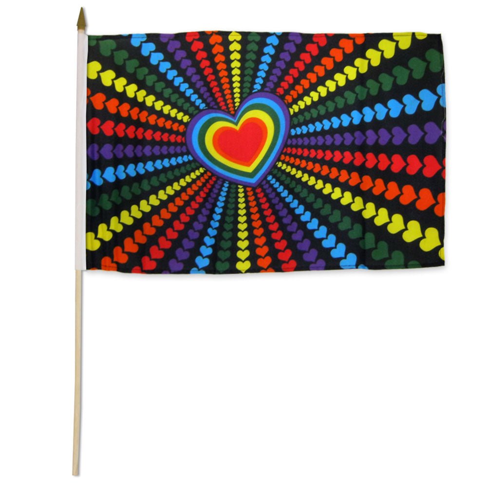 Rainbow Love 12x18in Stick Flag - Flags Importer