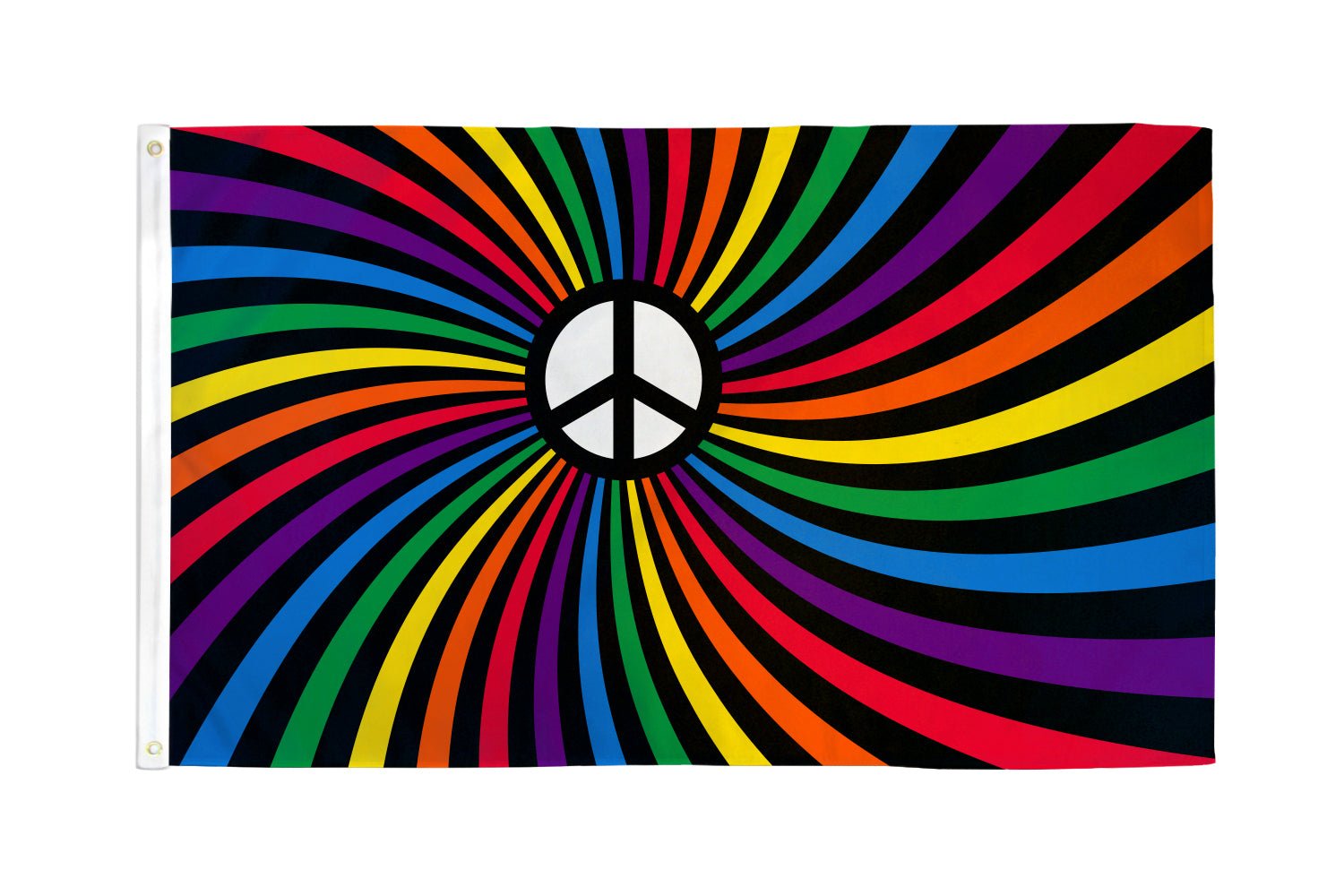 Rainbow Peace Swirl (Black Peace Sign) Flag 3x5ft Poly - Flags Importer