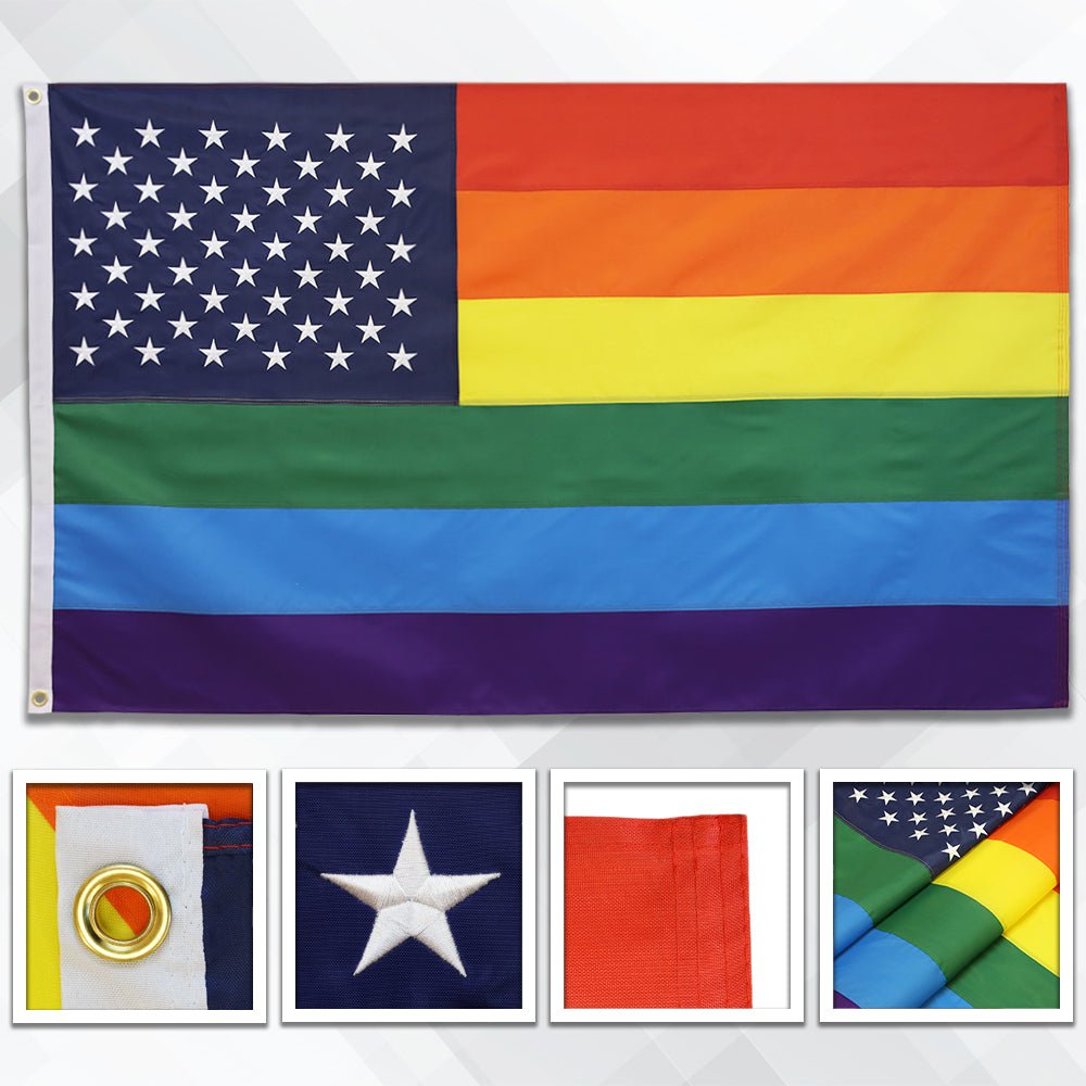 Rainbow US Stars Embroidered Flag 3x5ft - Flags Importer