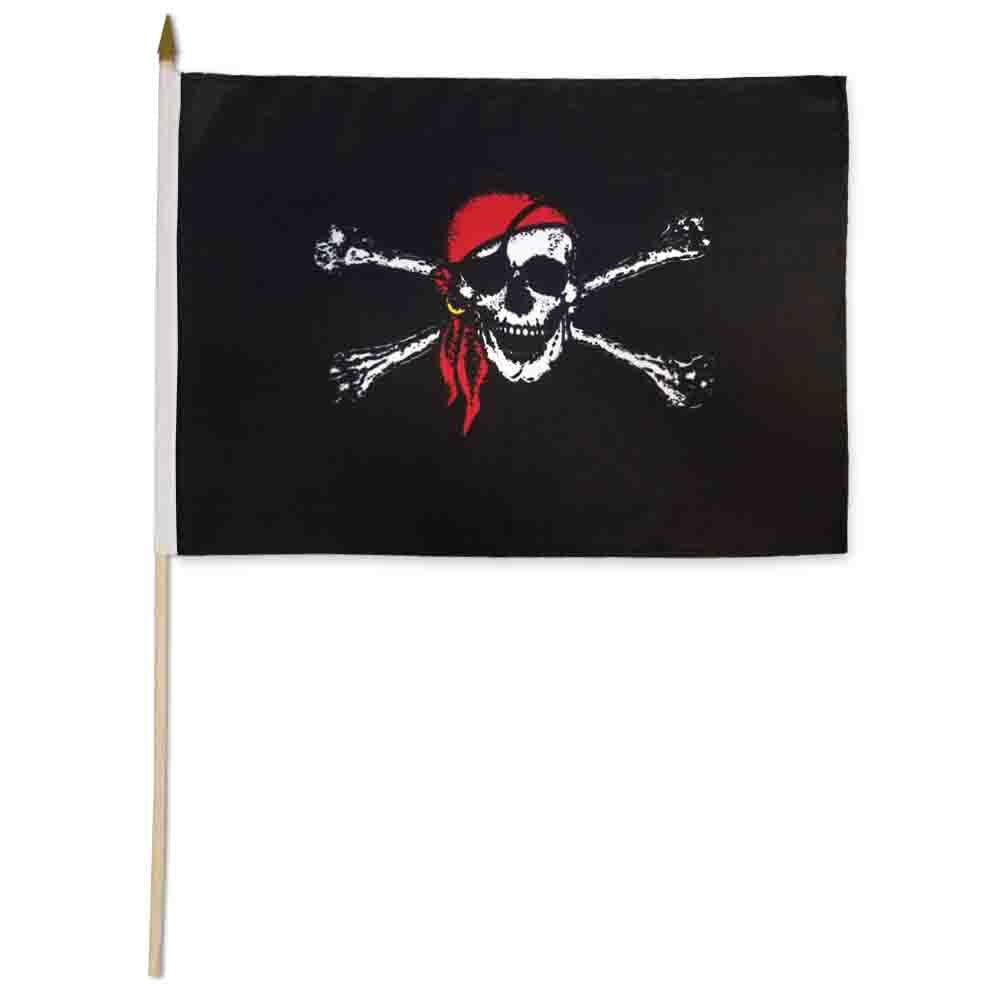 Red Bandana Jolly Roger 12x18in Stick Flag - Flags Importer