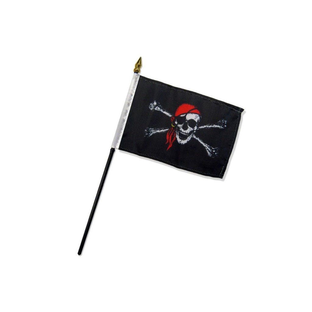 Red Bandana Jolly Roger 4x6in Stick Flag - Flags Importer