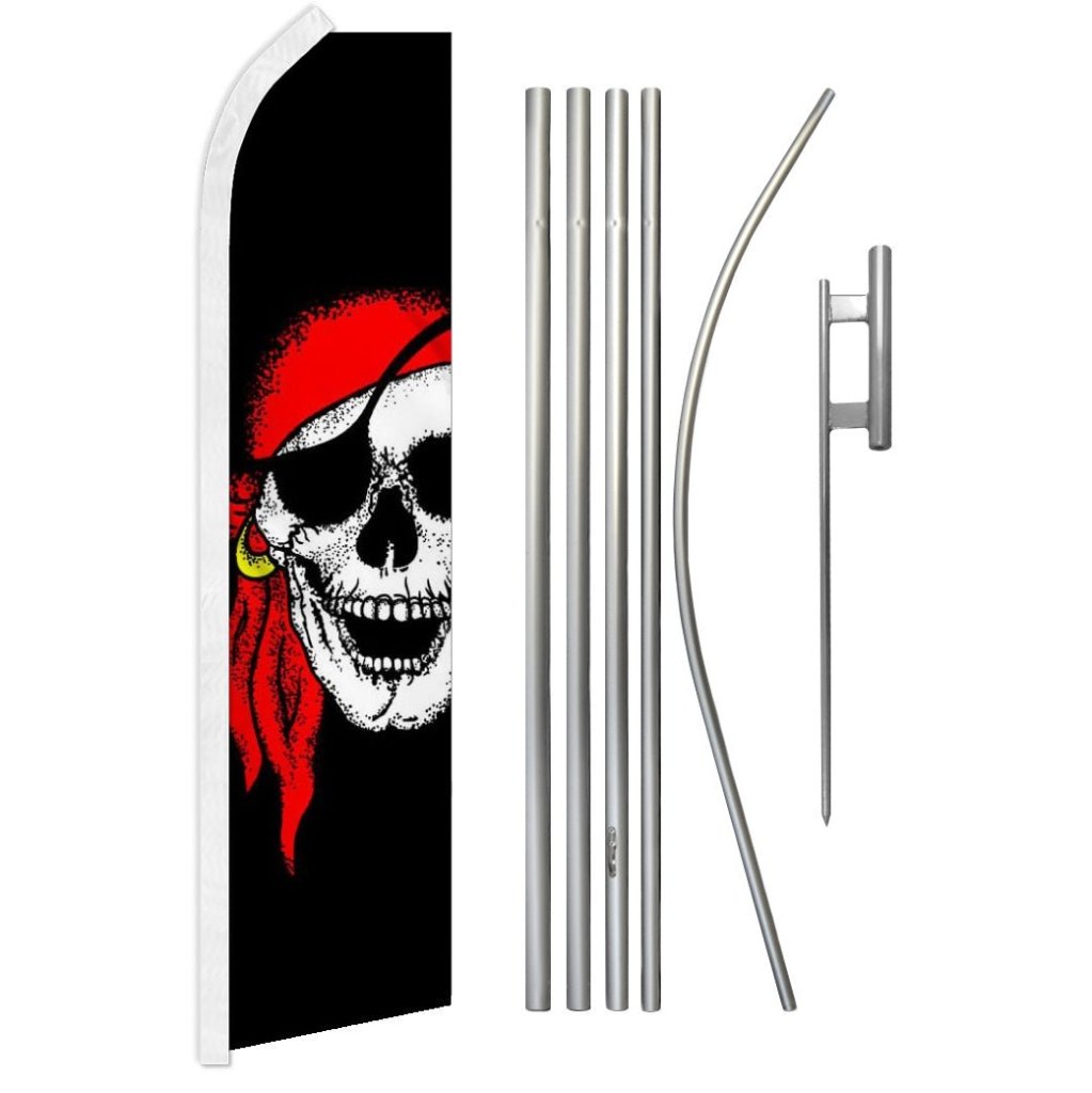 Red Bandana Jolly Roger Super Flag & Pole Kit - Flags Importer