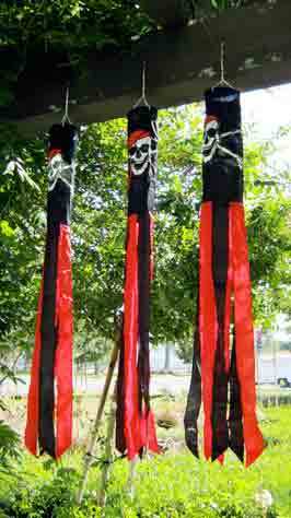 Red Bandana Jolly Roger Super Shiny Poly 5ft Windsock - Flags Importer