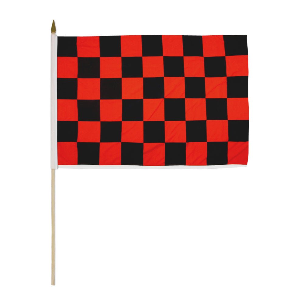 Red & Black Checkered 12x18in Stick Flag - Flags Importer