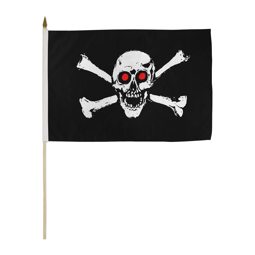 Red Eyes Pirate 12x18in Stick Flag - Flags Importer