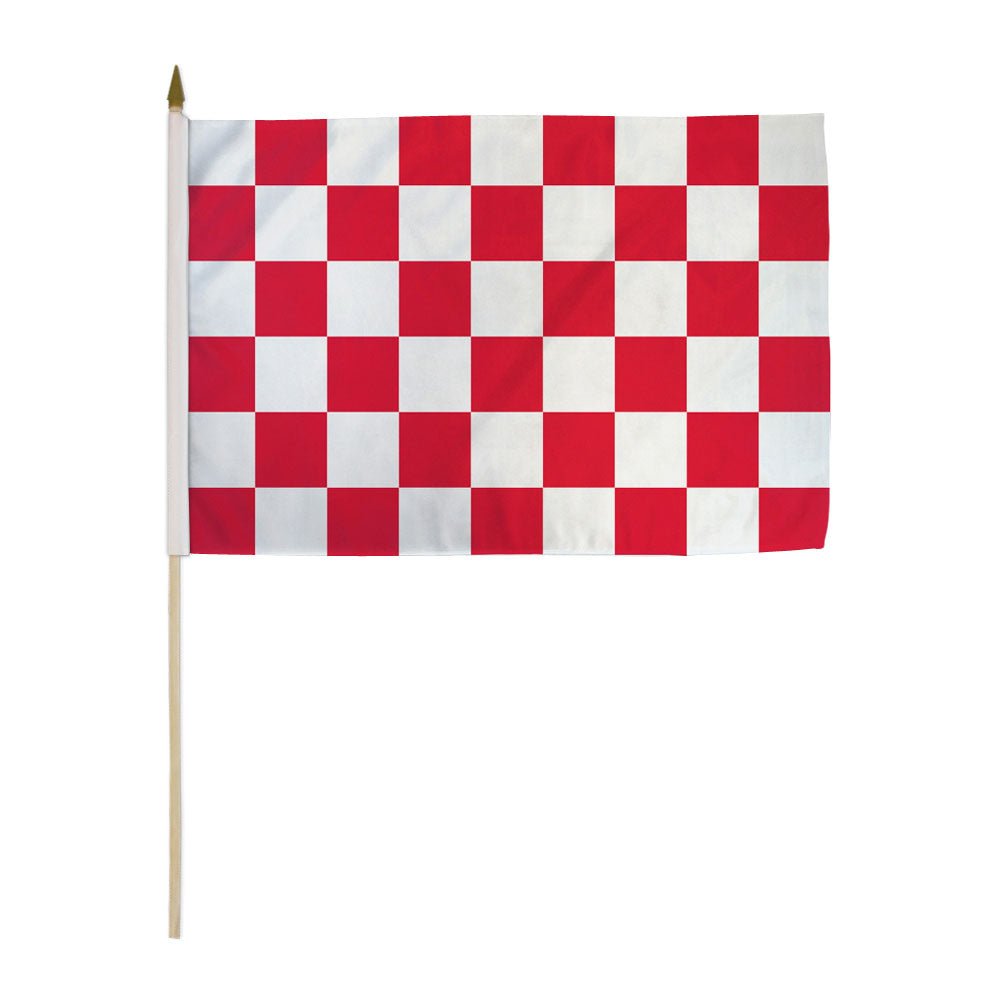 Red & White Checkered 12x18in Stick Flag - Flags Importer