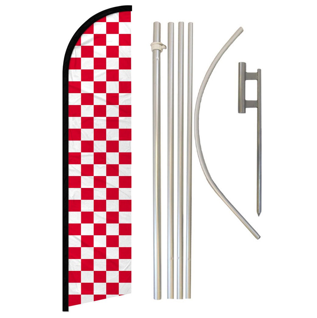 Red & White Checkered Windless Banner Flag & Pole Kit - Flags Importer