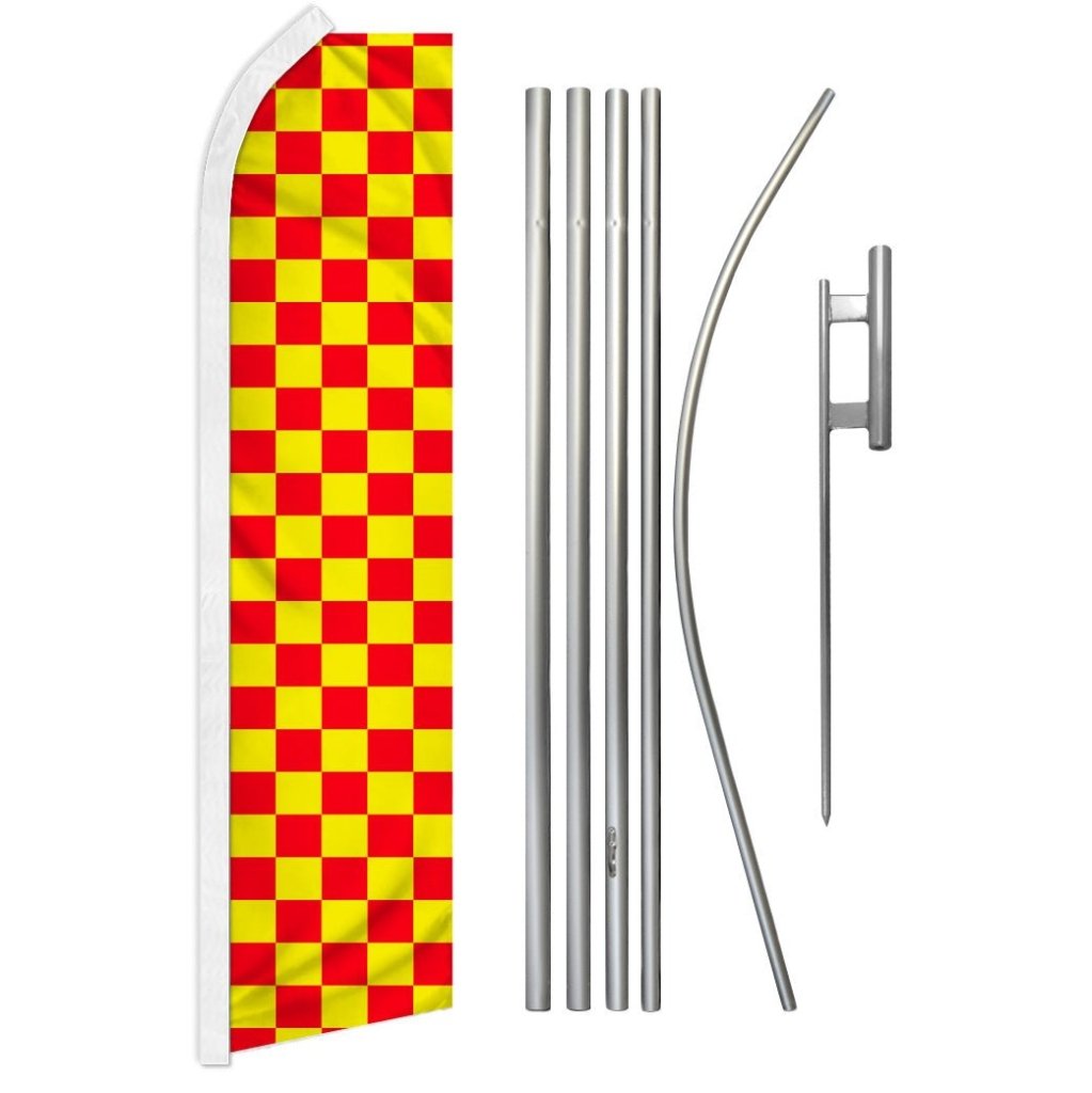 Red & Yellow Checkered Super Flag & Pole Kit - Flags Importer