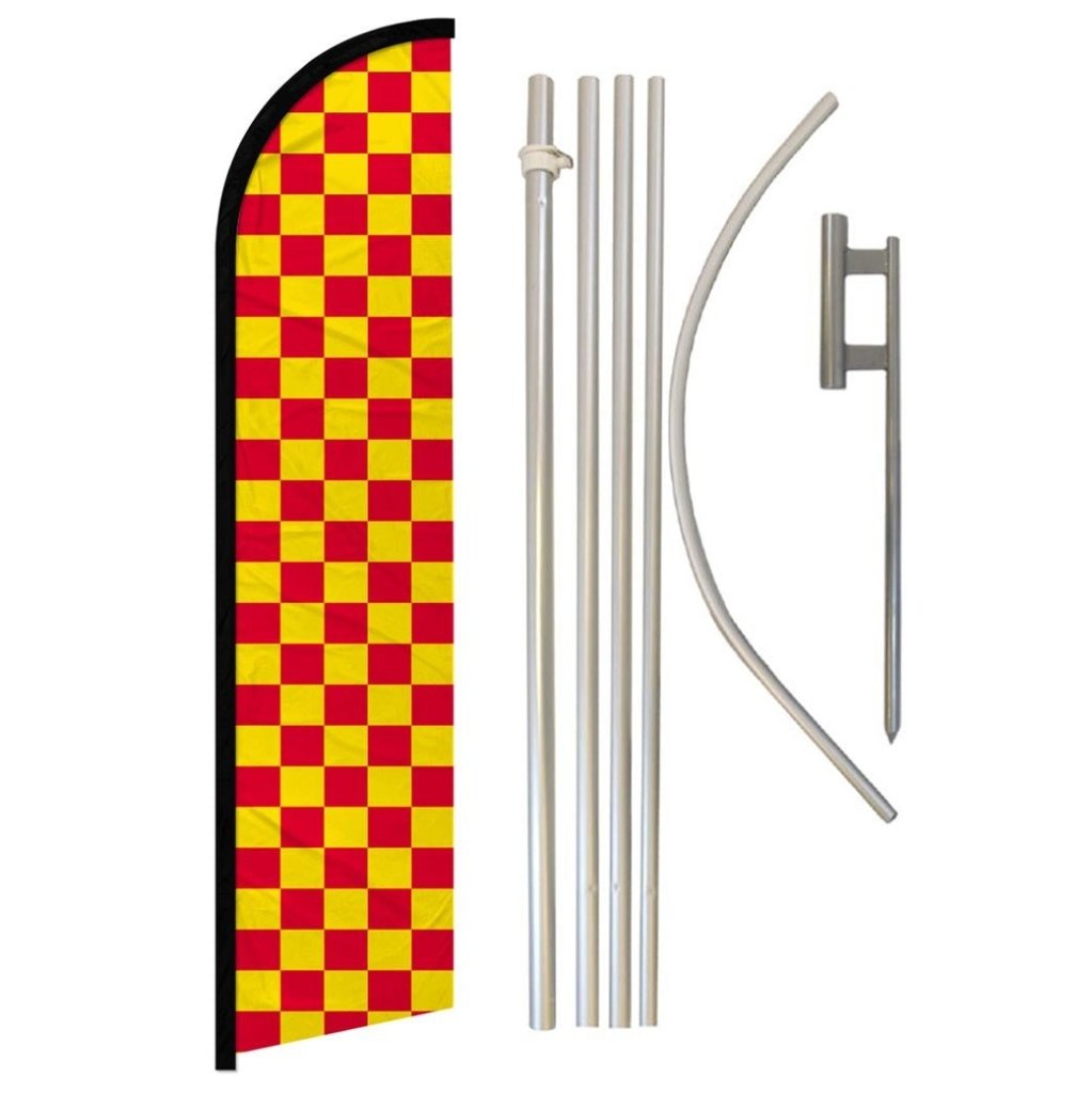 Red & Yellow Checkered Windless Banner Flag & Pole Kit - Flags Importer