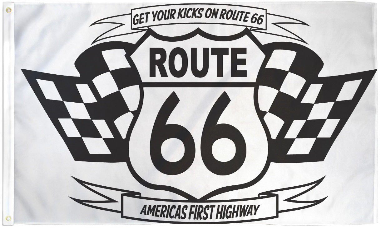 Route 66 (Black & White) Flag 3x5ft Poly - Flags Importer