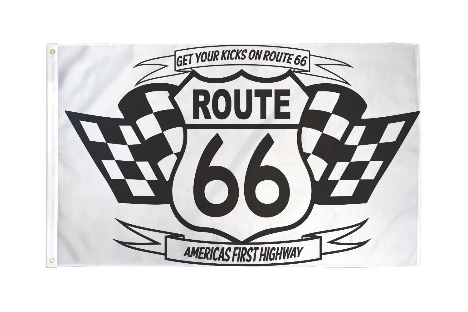 Route 66 (Black & White) Flag 3x5ft Poly - Flags Importer