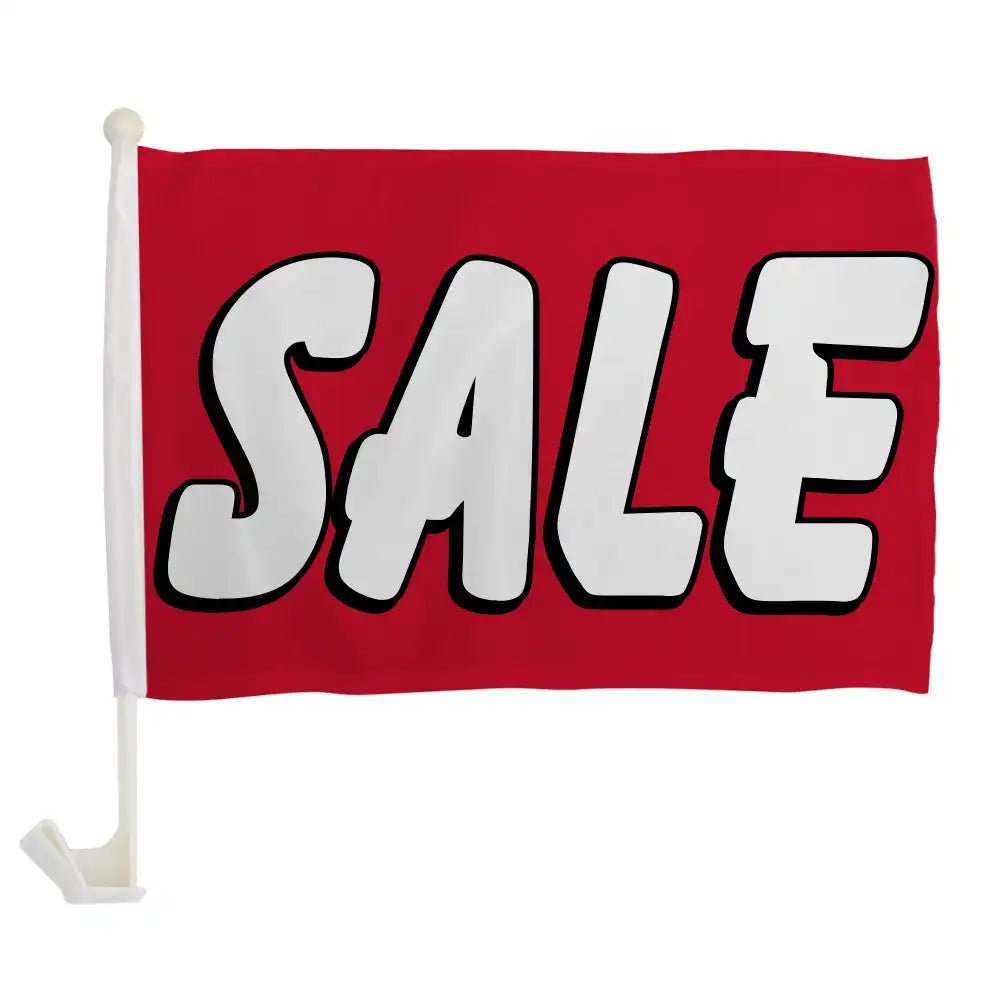 Sale (Red & White) Single - Sided Car Flag - Flags Importer