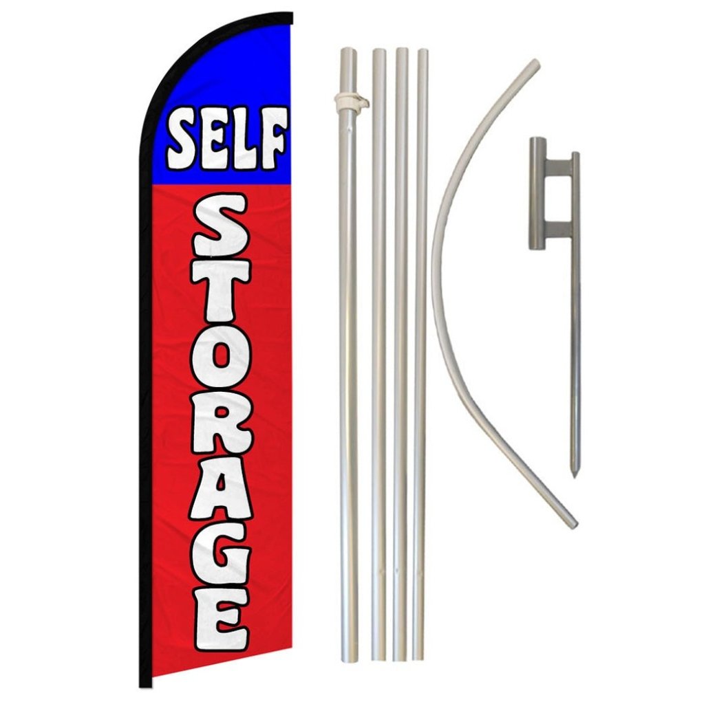 Self Storage (Red & Blue) Windless Banner Flag & Pole Kit - Flags Importer