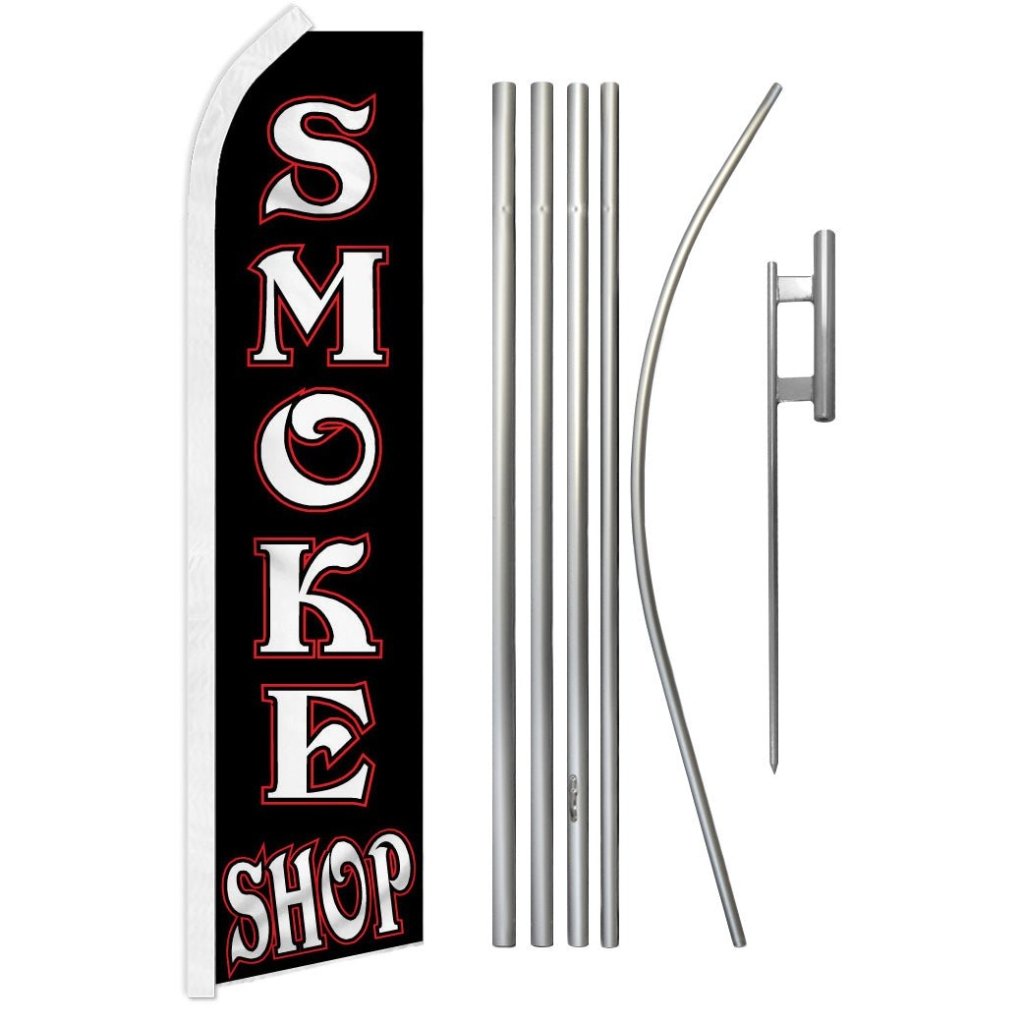 Smoke Shop (Black) Super Flag & Pole Kit - Flags Importer