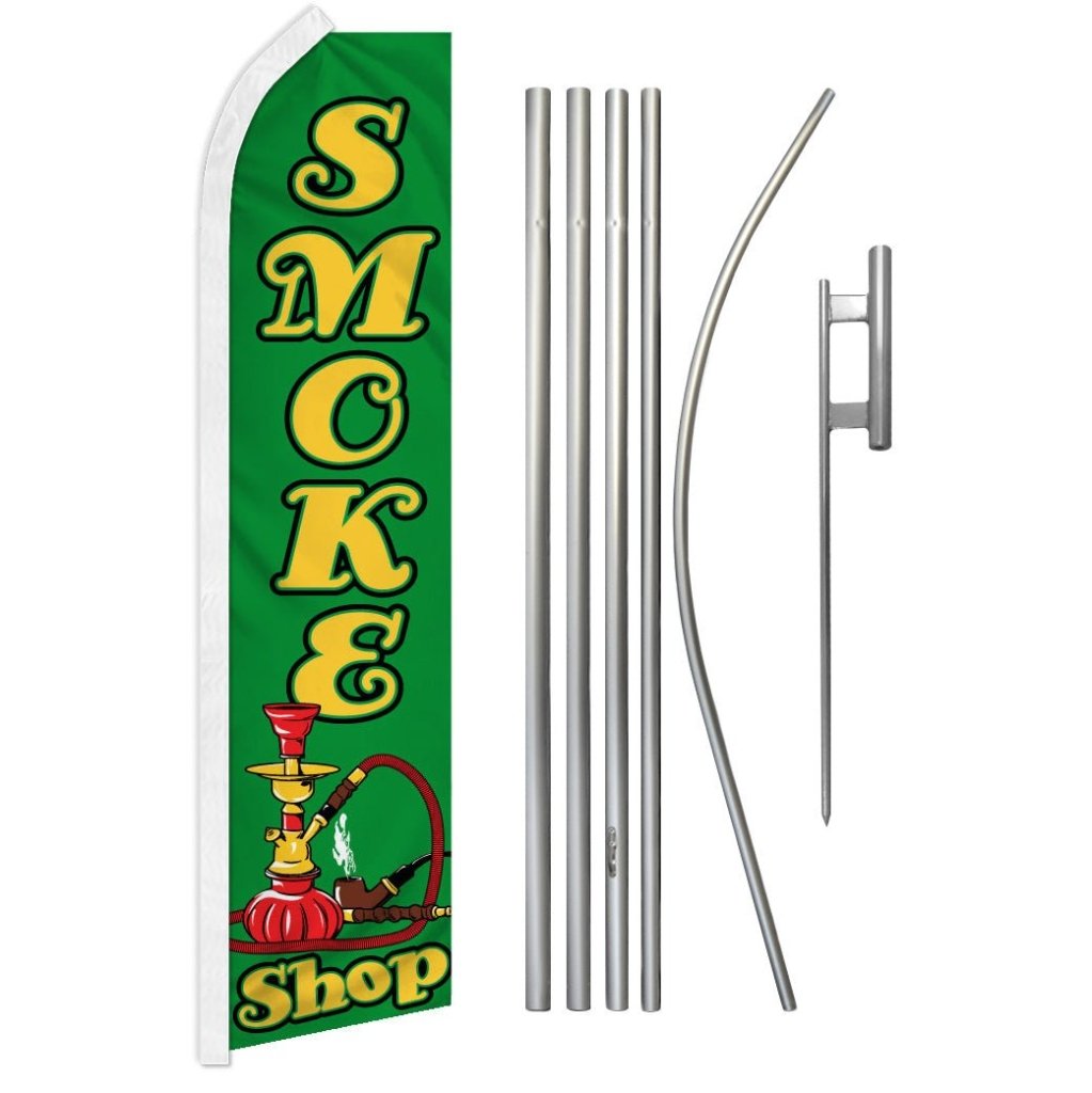 Smoke Shop (Green) Super Flag & Pole Kit - Flags Importer