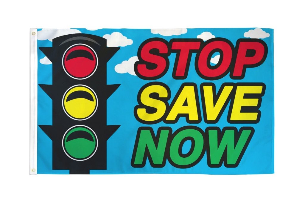 Stop Save Now Flag 3x5ft Poly - Flags Importer